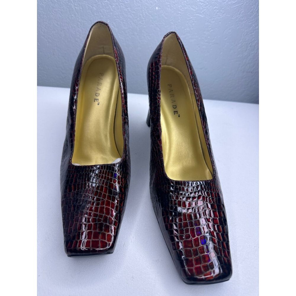 Parade Womens Leather Square Toe Heels Size 11 Snake Print Made In‎ China